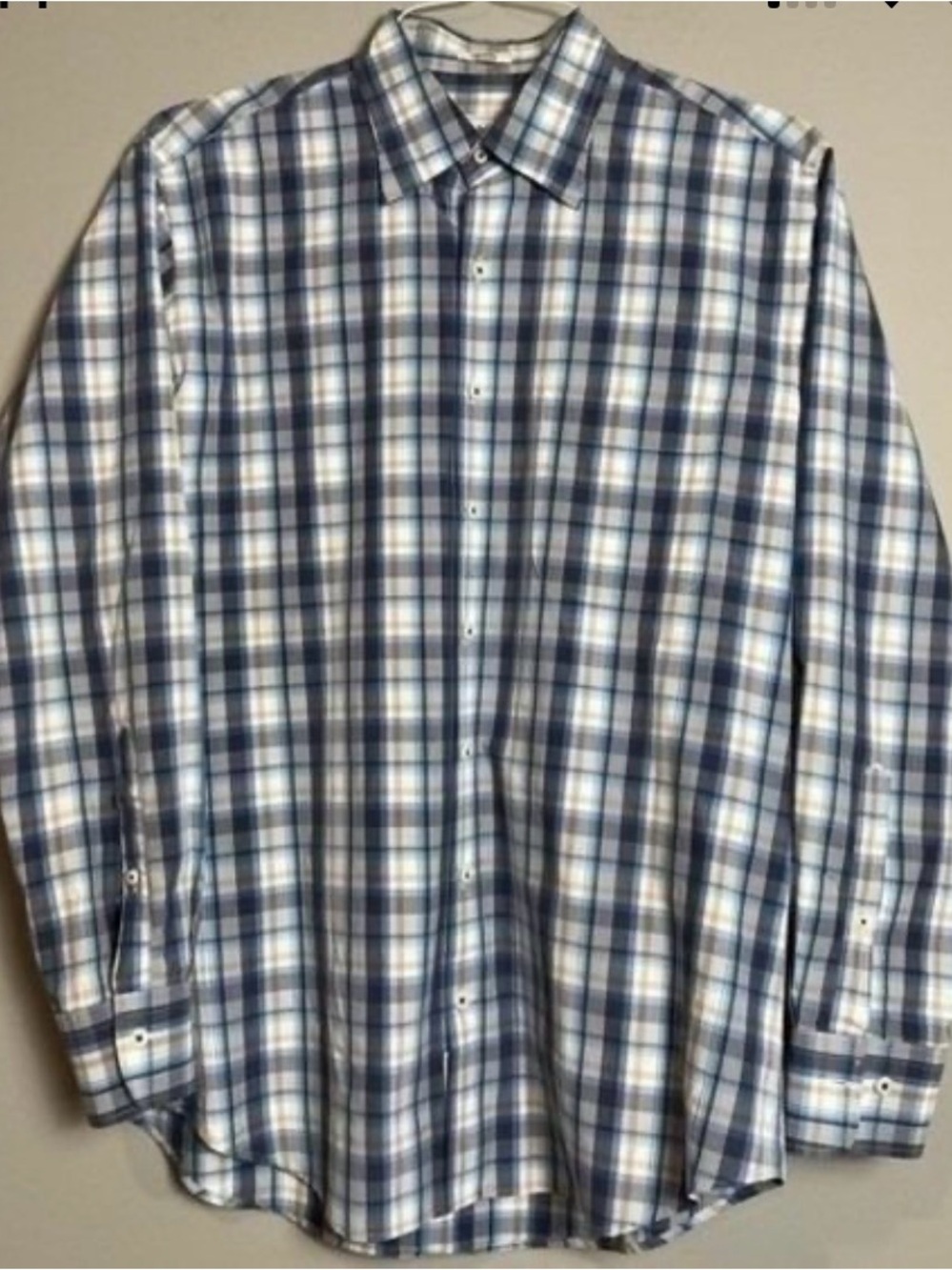 Peter Millar Blue and White Plaid Dress Shirt